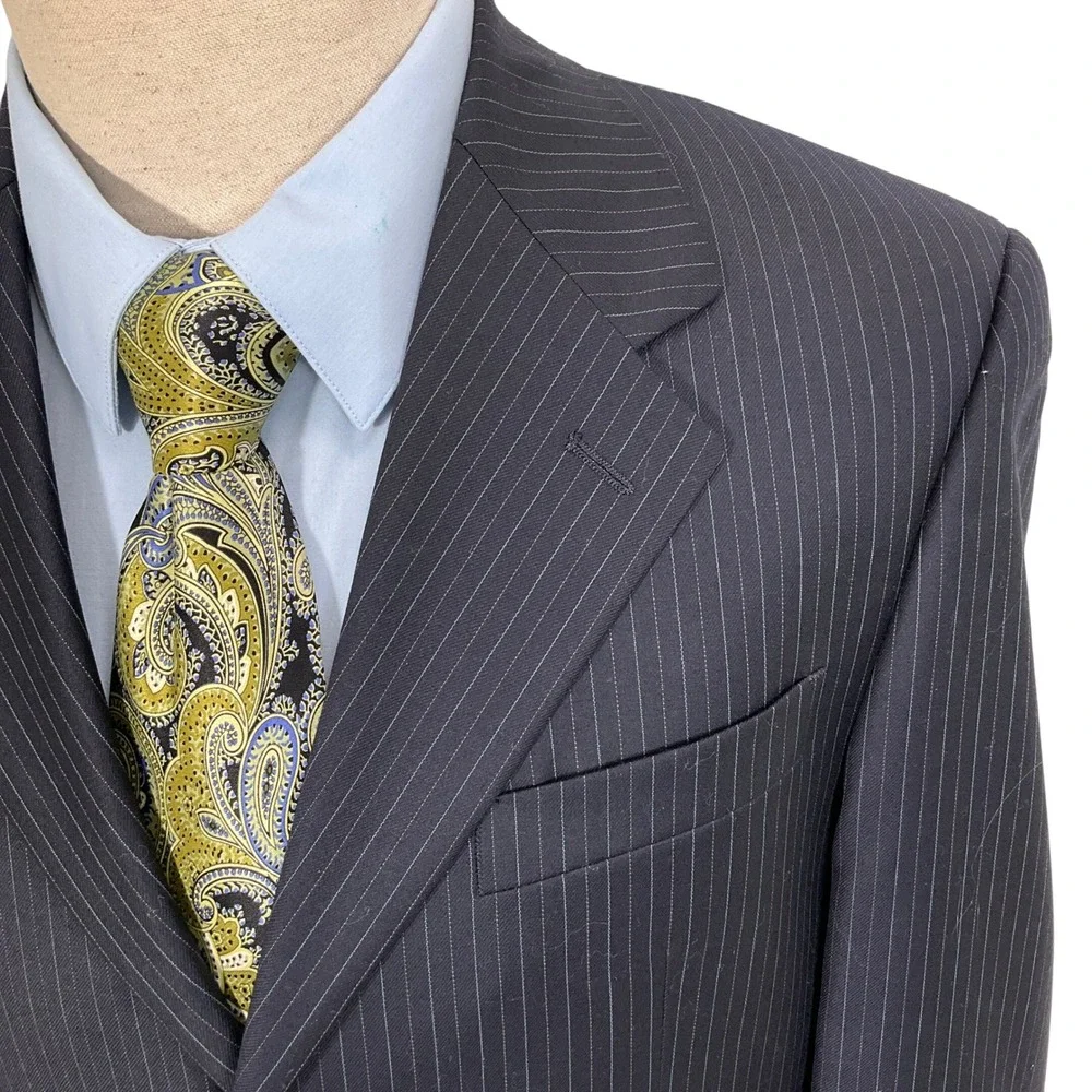 Chaps Suit Mens‎ 38R Navy Blue Pinstripe Classic Career Party Wool